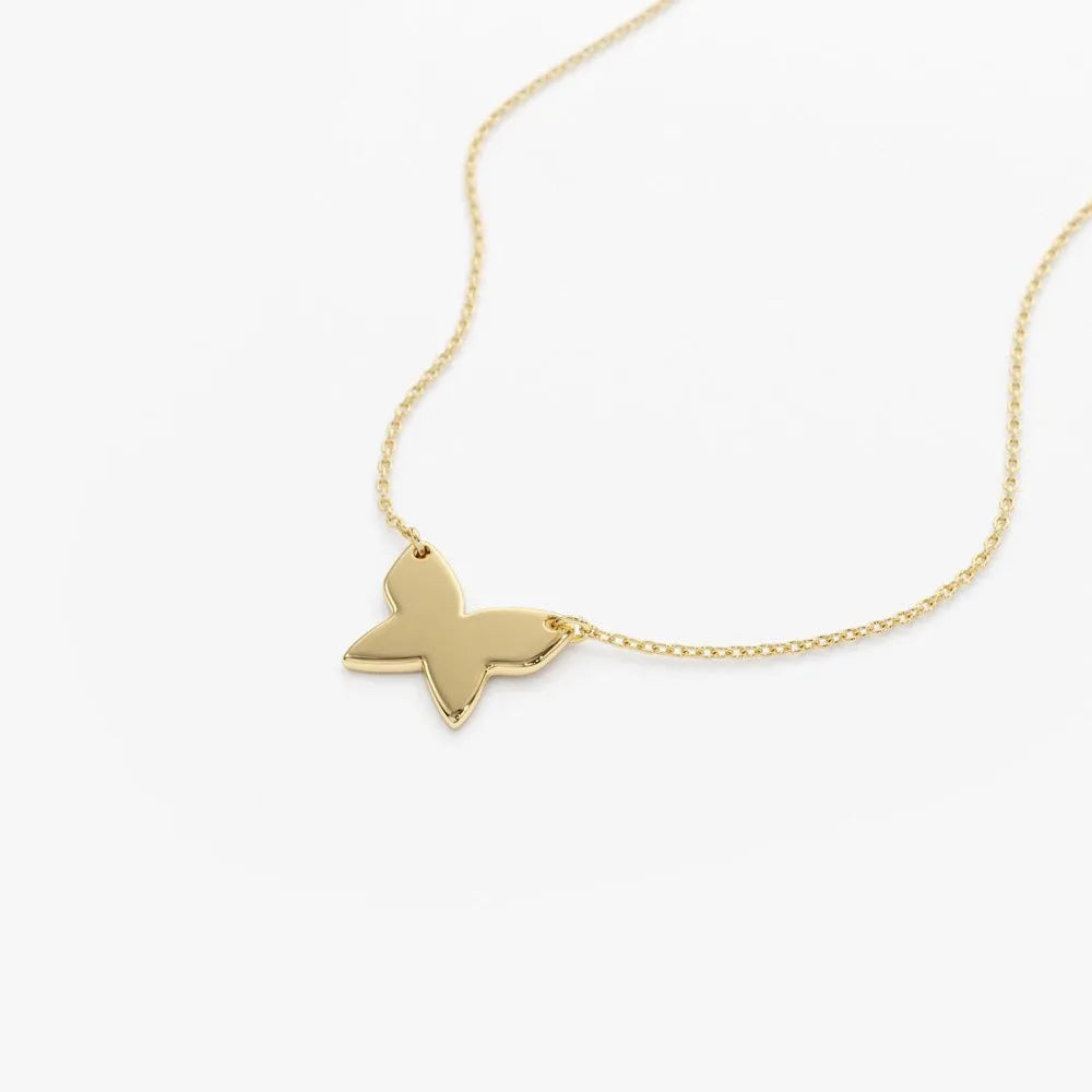 14k Solid Gold Butterfly Charm Pendant Necklace