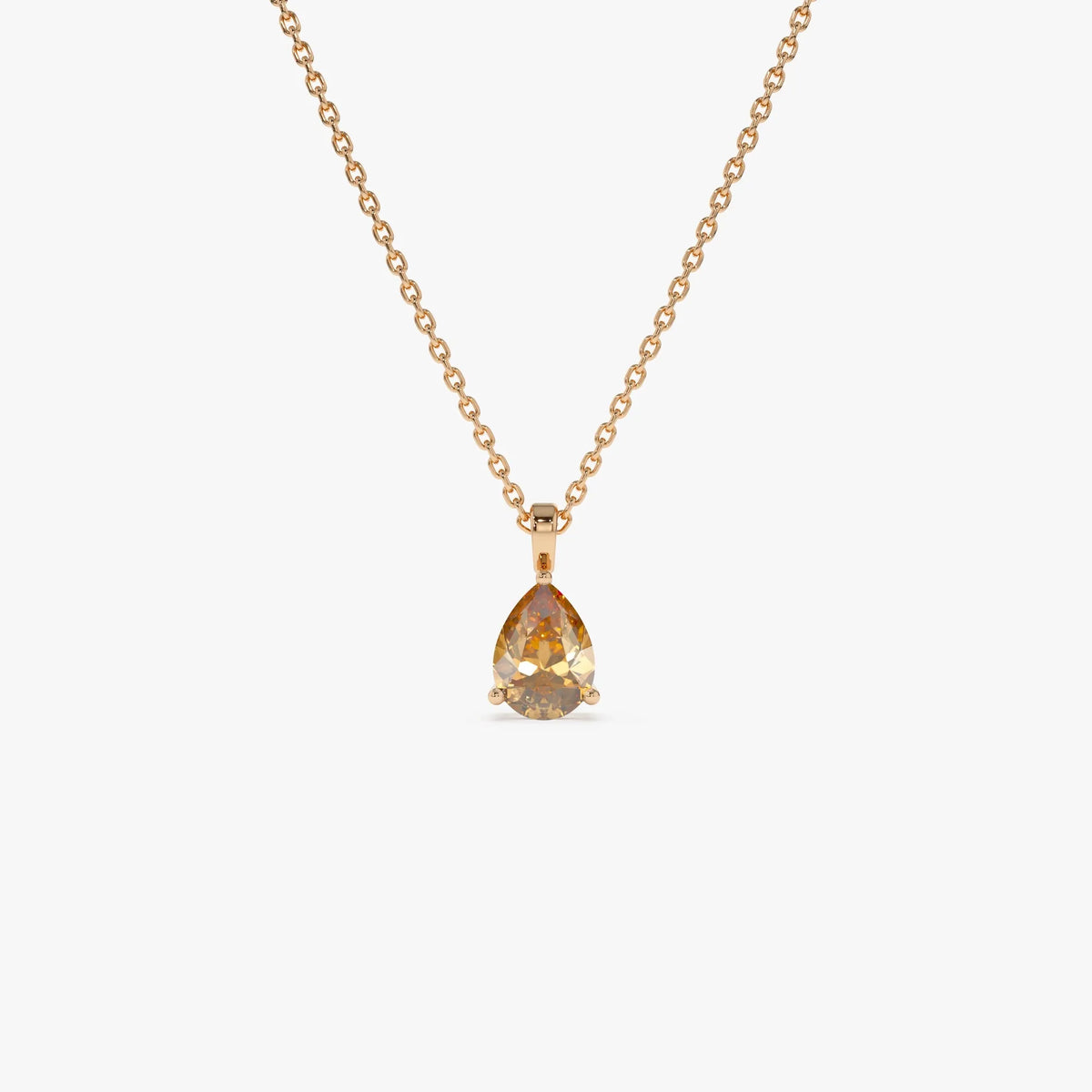 14k Solid Gold Citrine Pear Shaped Solitaire Necklace 0.60 Carat