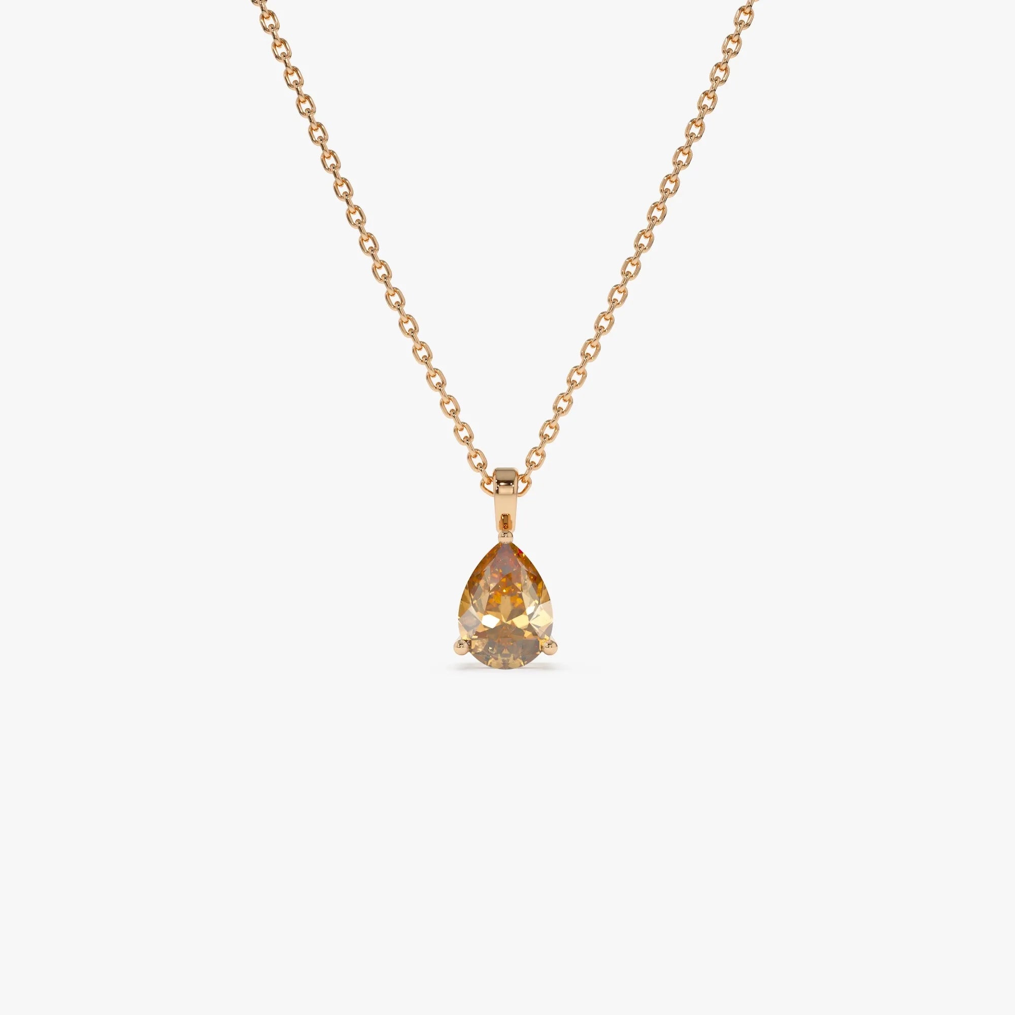 14k Solid Gold Citrine Pear Shaped Solitaire Necklace 0.60 Carat