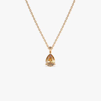 14k Solid Gold Citrine Pear Shaped Solitaire Necklace 0.60 Carat