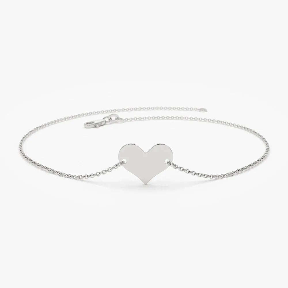 14K Solid Gold Heart Shape Charm Link Bracelet