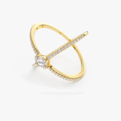 14k Gold 0.34 ctw Baguette and Round Diamond Illusion Setting Statement Ring