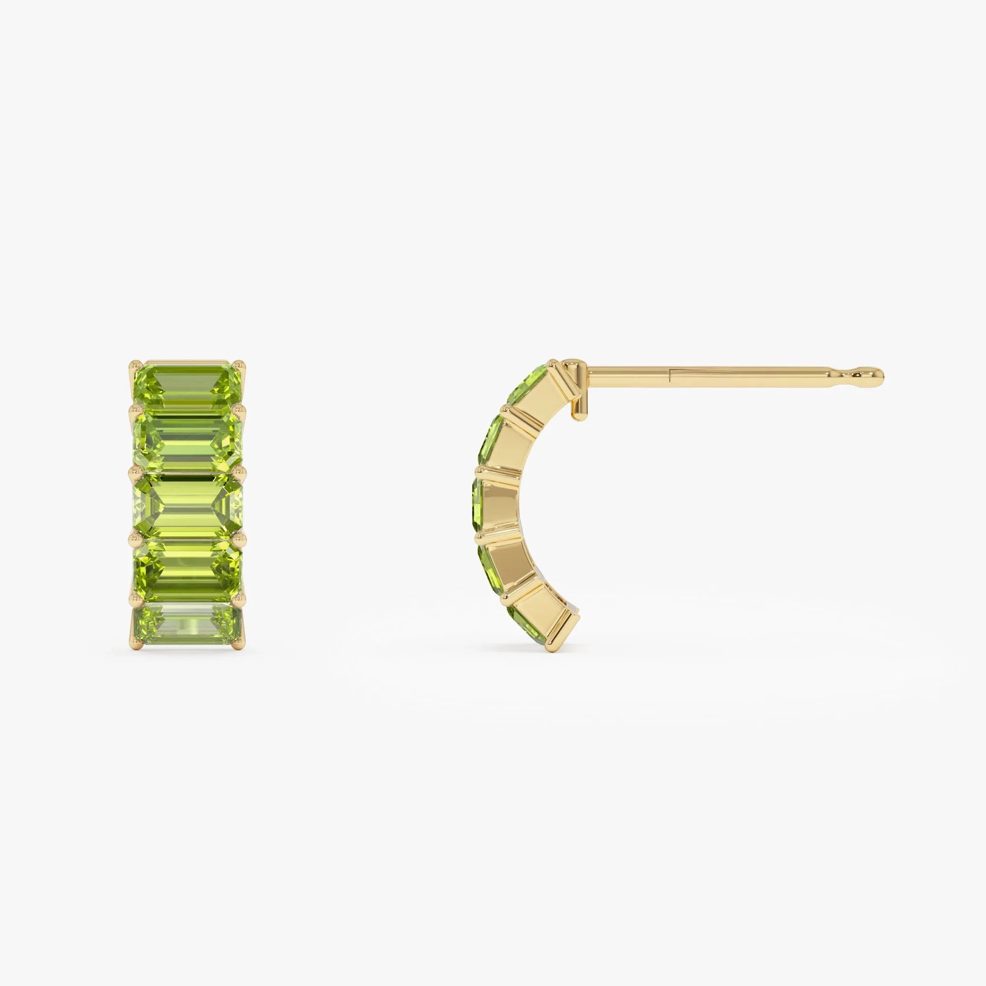 14K Solid Gold Octagon Cut Peridot Half Hoop Earrings 2.80ctw