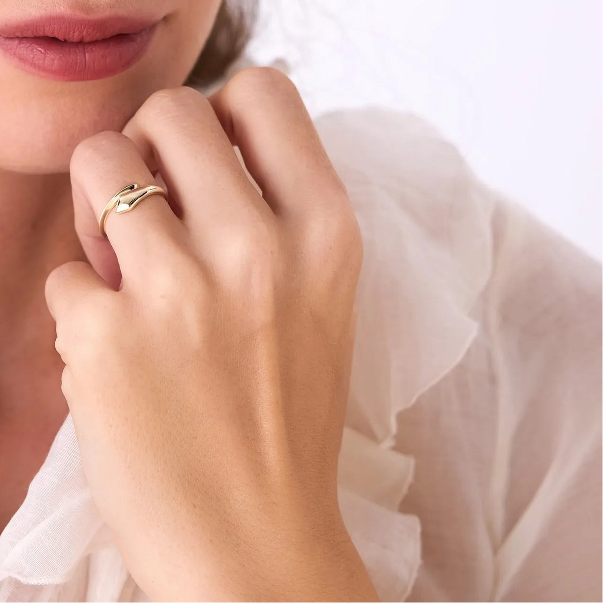 14k Gold Tapered Bypass Ring Wide Statement Band