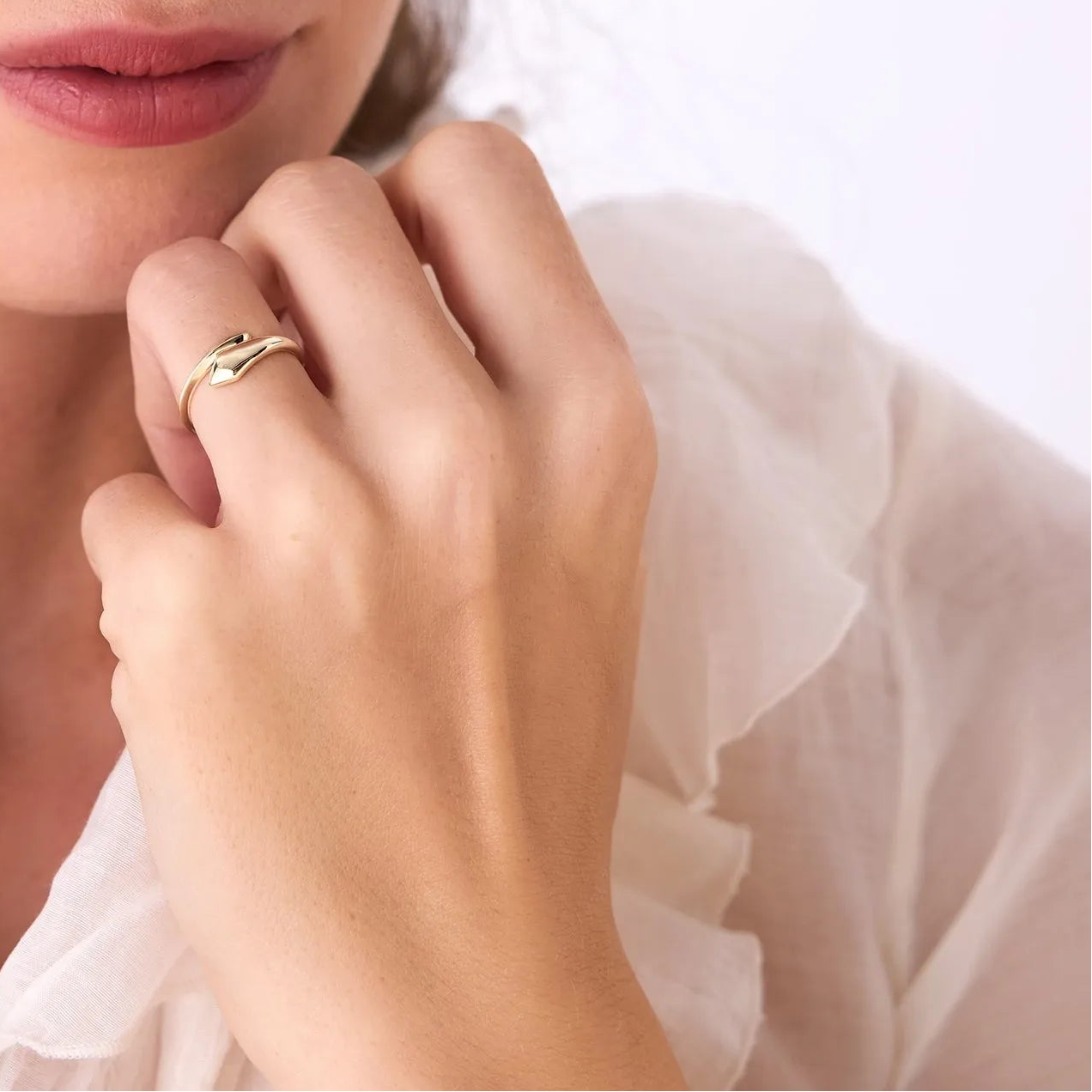 14k Gold Tapered Bypass Ring Wide Statement Band