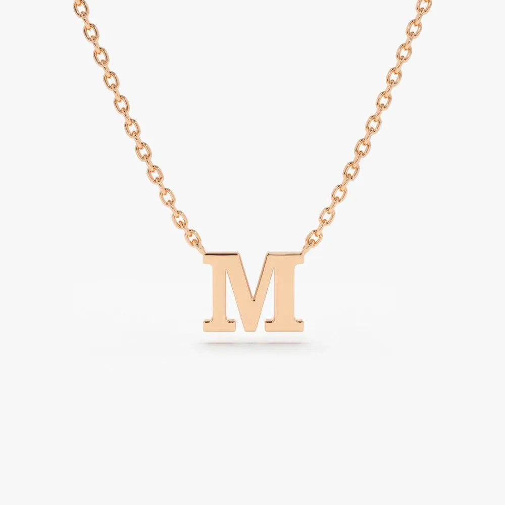 14k Solid Gold Personalized Initial Letter Pendant Necklace