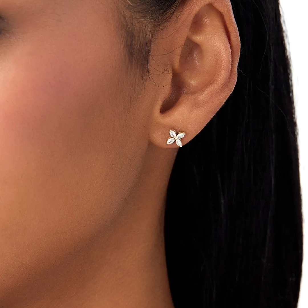 14k Gold Diamond Marquise Cut Cluster Stud Earrings 0.40 ctw