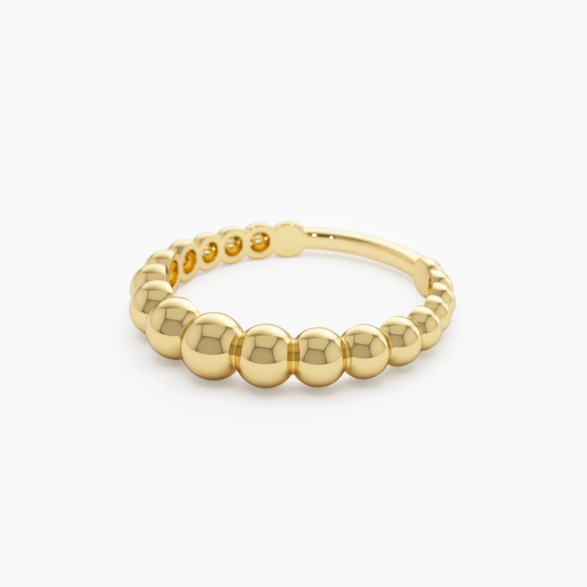 14k Solid Gold Beaded Graduated Band Ring 4mm Width