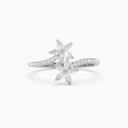 14k Gold 0.39 ctw Marquise and Round Diamond Flower Bypass Ring