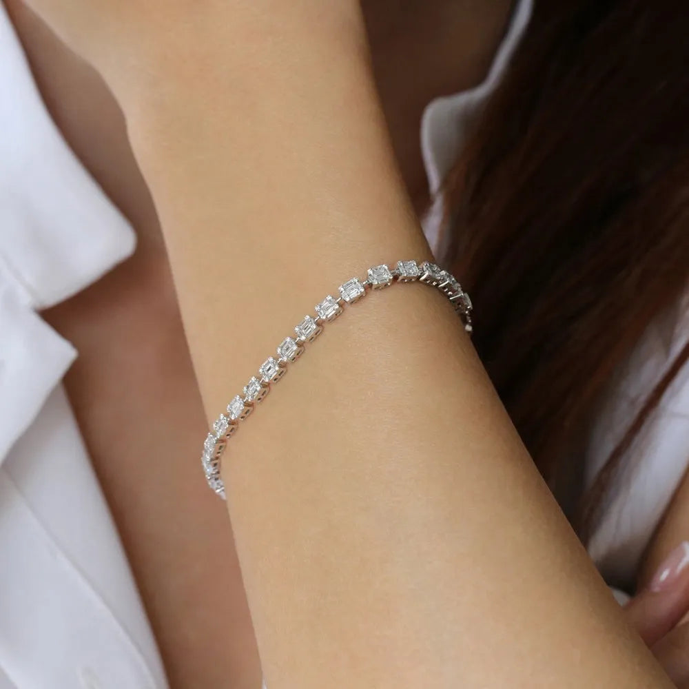 14K Solid Gold 2.43 CTW Baguette and Round Diamond Illusion Setting Tennis Bracelet