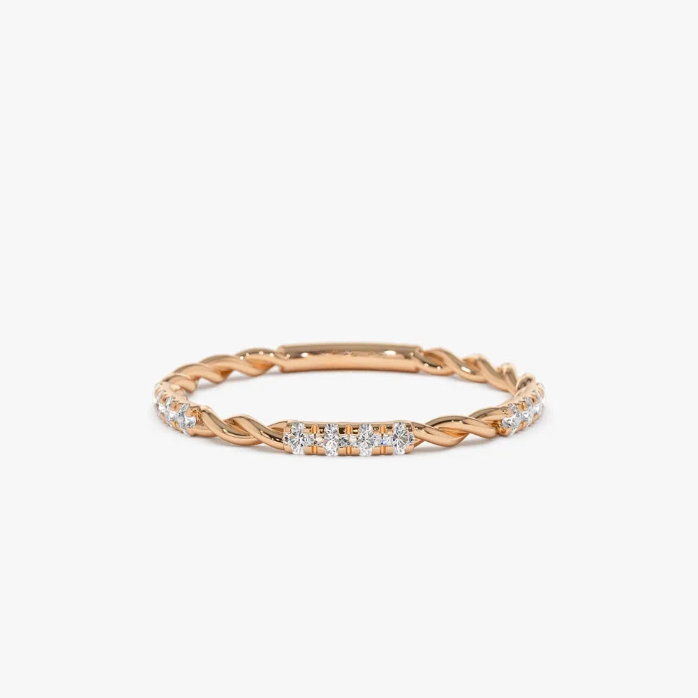 14k Gold Round Cut Diamond Three Quarter Eternity Twisted Rope Ring