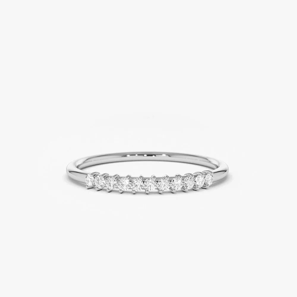 14K Gold Round Diamond 11 Stone 0.15 CTW Prong Set Wedding Band