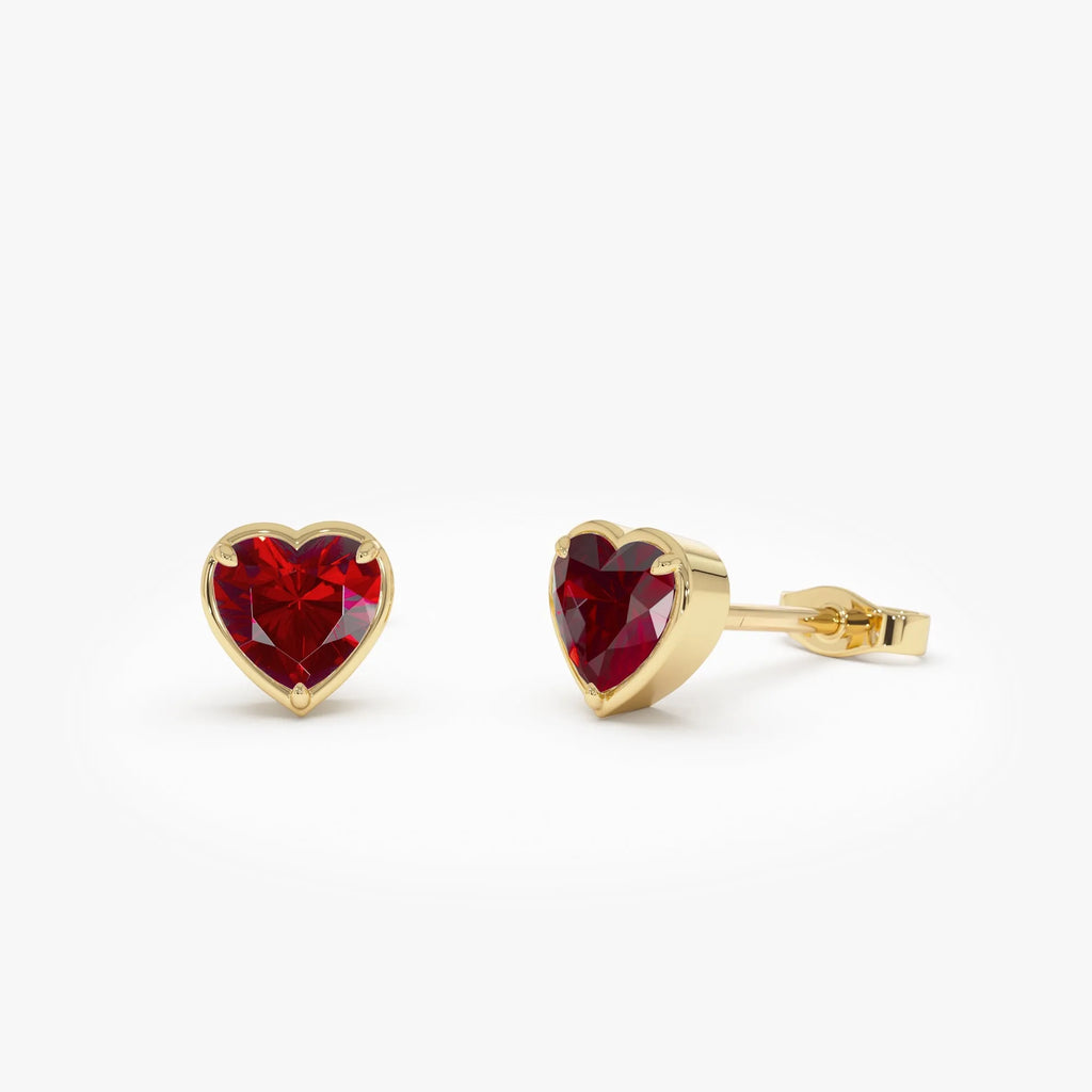 14K Solid Gold Heart Shaped Garnet Stud Earrings 1.15ctw