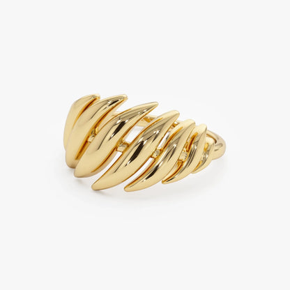 14k Gold Chunky Wave Dome Cocktail Ring 11.75mm Wide Statement Band