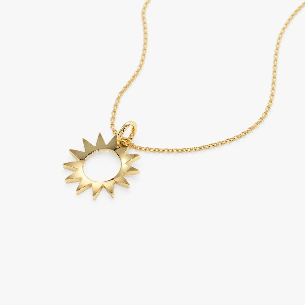 14k Solid Gold Sun Celestial Pendant Necklace
