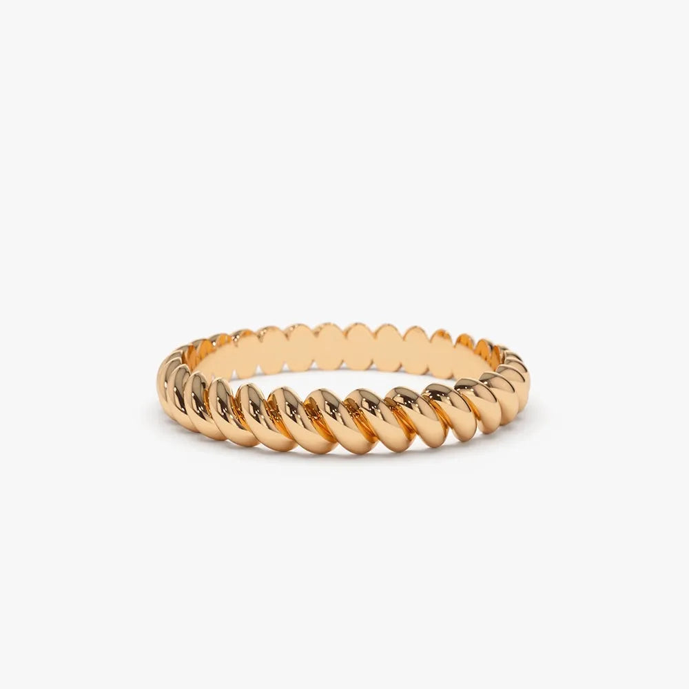 14K Solid Gold 3mm Twisted Rope Stackable Wedding Band Ring
