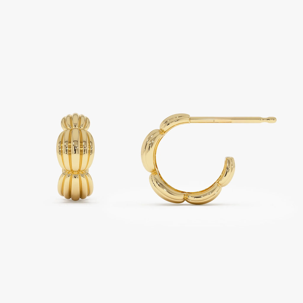 14k Solid Gold Ribbed Dome Hoop Earrings 11mm Inner Diameter 6mm Width