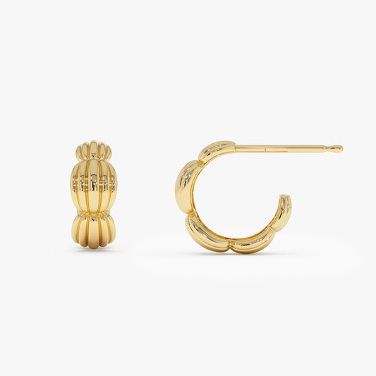 14k Solid Gold Ribbed Dome Hoop Earrings 11mm Inner Diameter 6mm Width