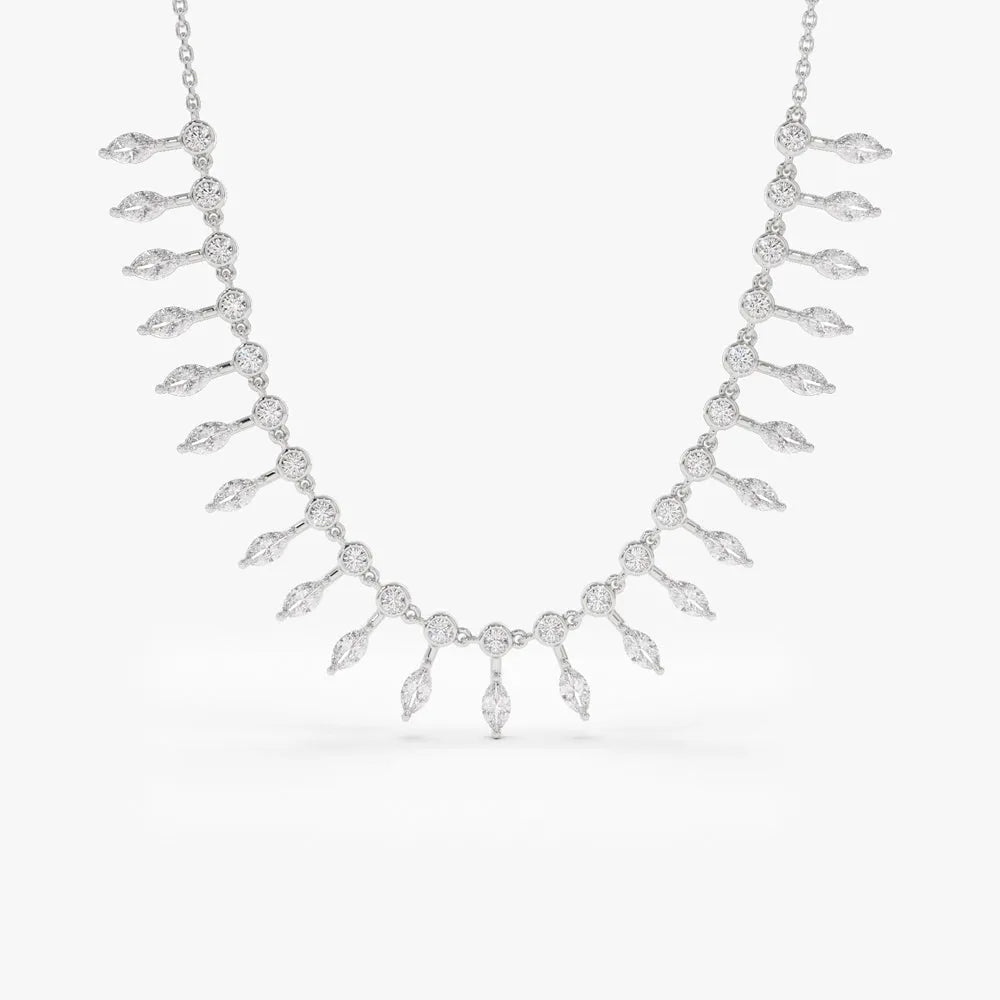 14K Solid Gold Baguette and Round Diamond Statement Necklace Prong and Bezel Set 1.96ctw