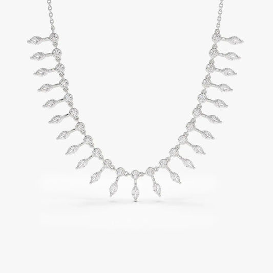 14K Solid Gold Baguette and Round Diamond Statement Necklace Prong and Bezel Set 1.96ctw