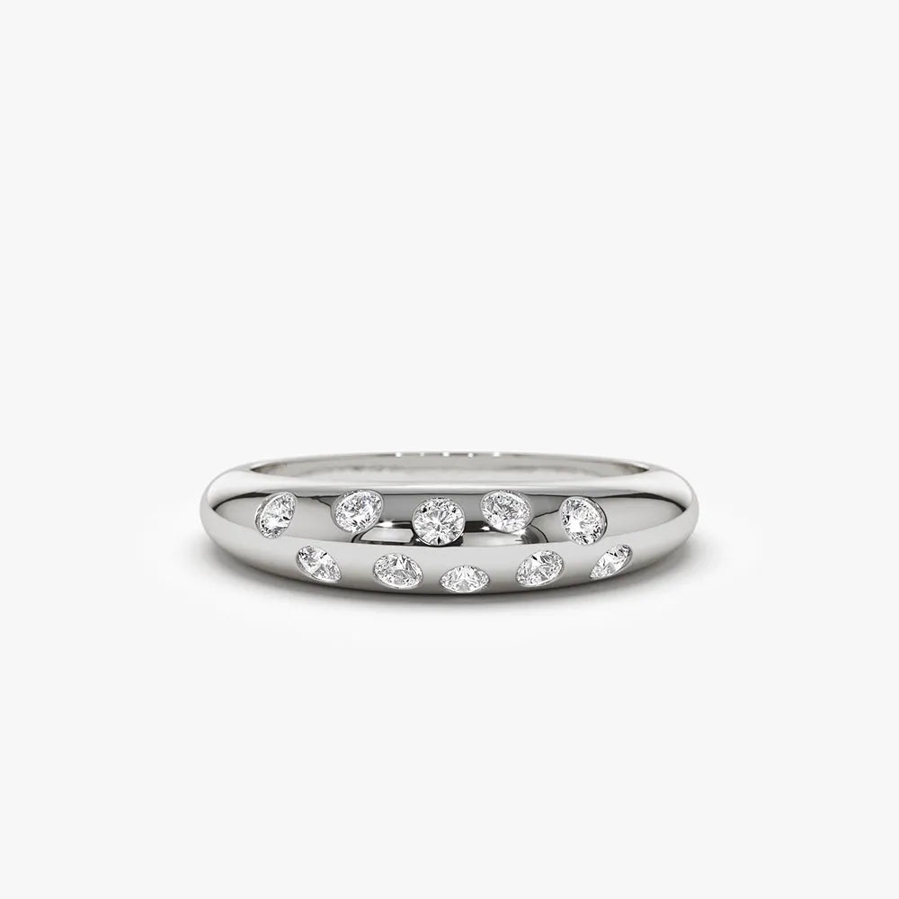 14K Solid Gold Round Diamond 0.30 Carat Dome Zig Zag Flush Setting Ring