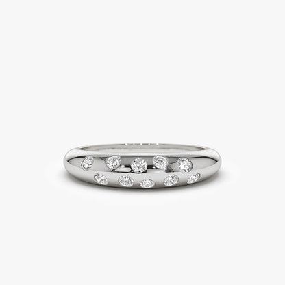 14K Solid Gold Round Diamond 0.30 Carat Dome Zig Zag Flush Setting Ring