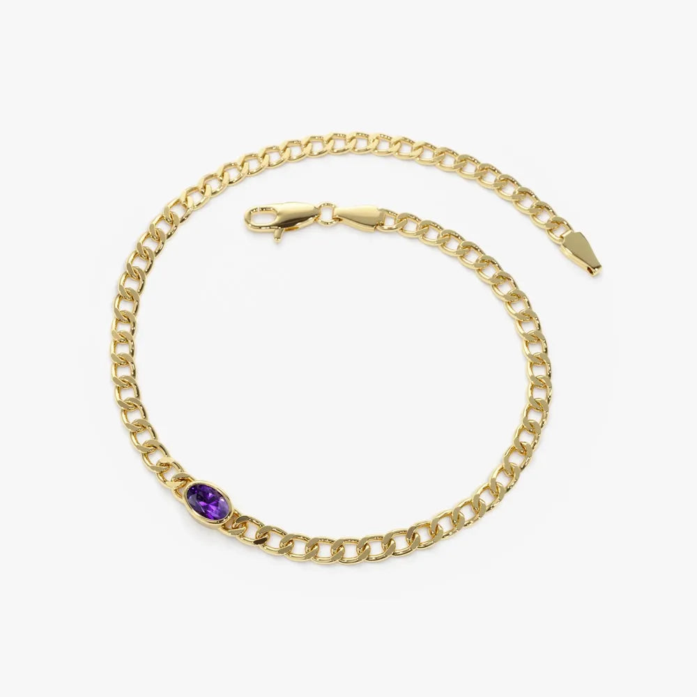 14K Solid Gold 0.60ctw Oval Amethyst Cuban Link Bezel Set Bracelet