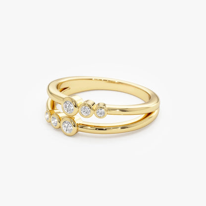 14k Gold Diamond Round Cut Double Row Bezel Setting Ring 0.16 ctw