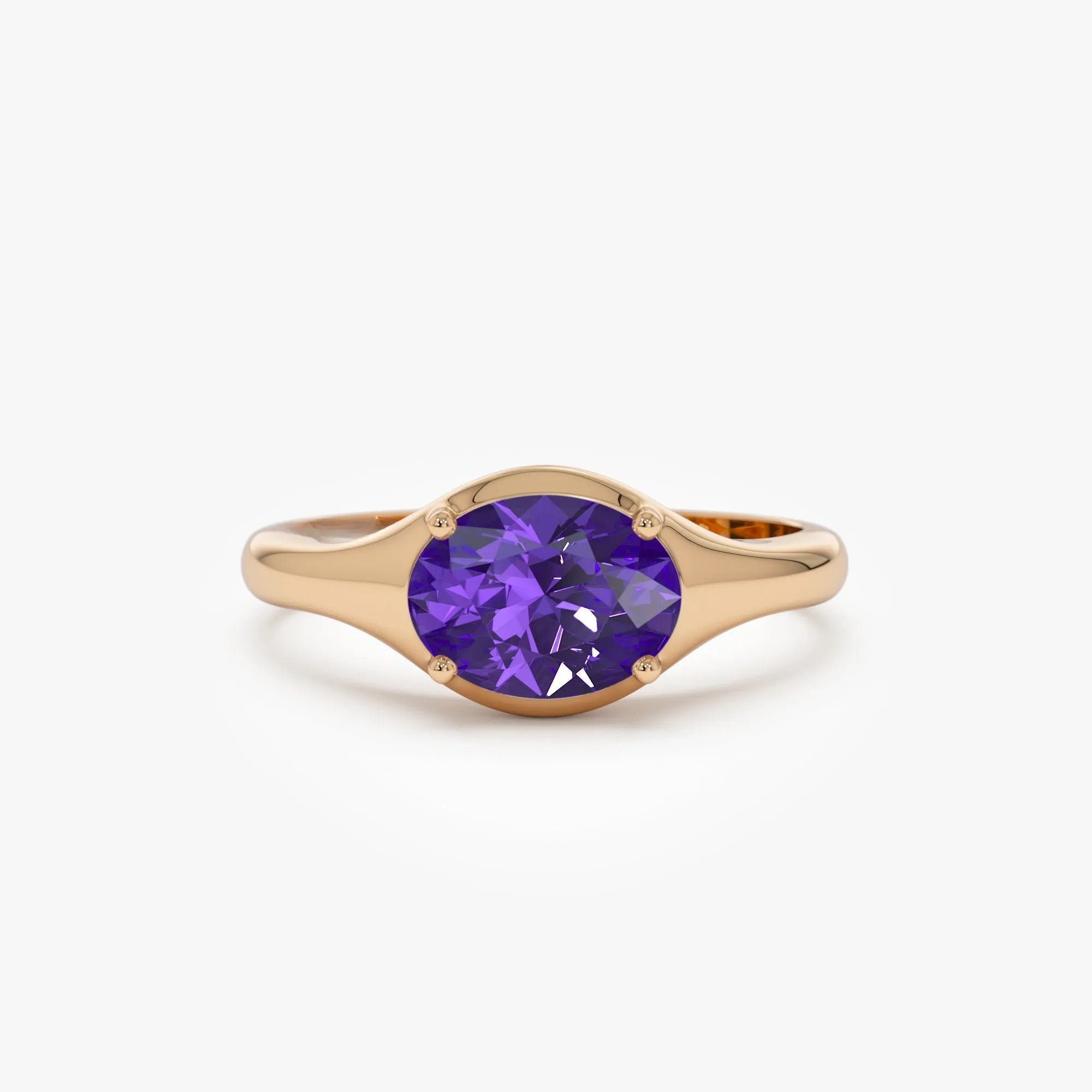 14K Solid Gold Oval Amethyst 0.75ctw Prong Setting Ring