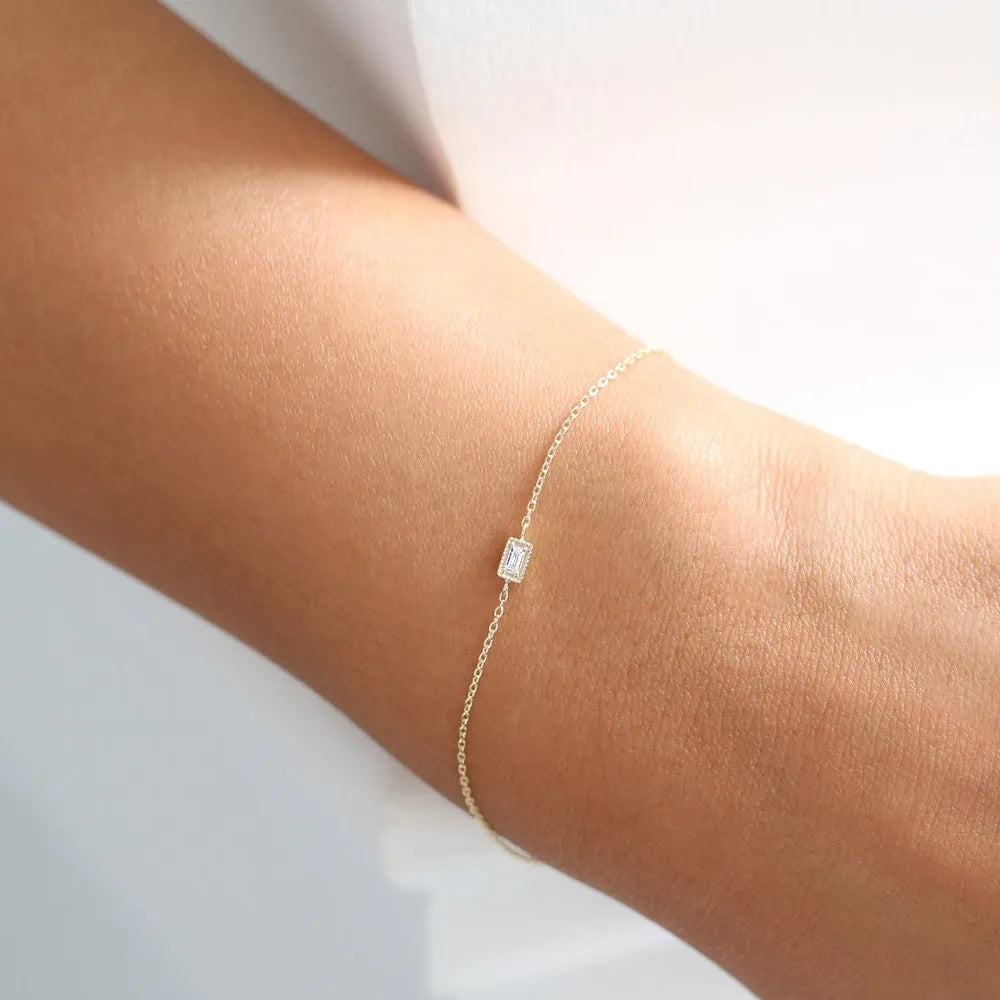 14K Solid Gold Baguette Diamond Bracelet Micro Prong Setting 0.06 Carat