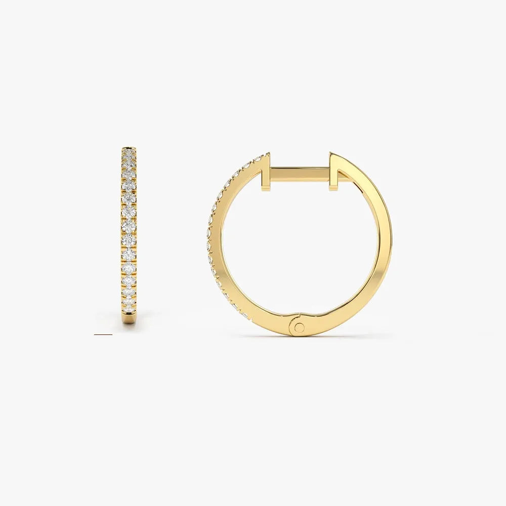 14k Gold Diamond Round Cut Medium Hoop Earrings Micro-Pave 0.17 ctw