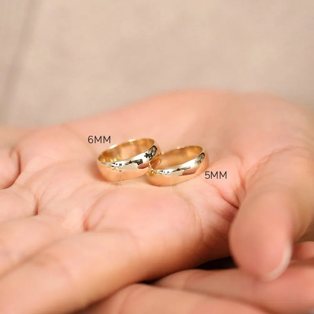 14K Solid Gold 6mm Classic Dome Unisex Wedding Band Ring