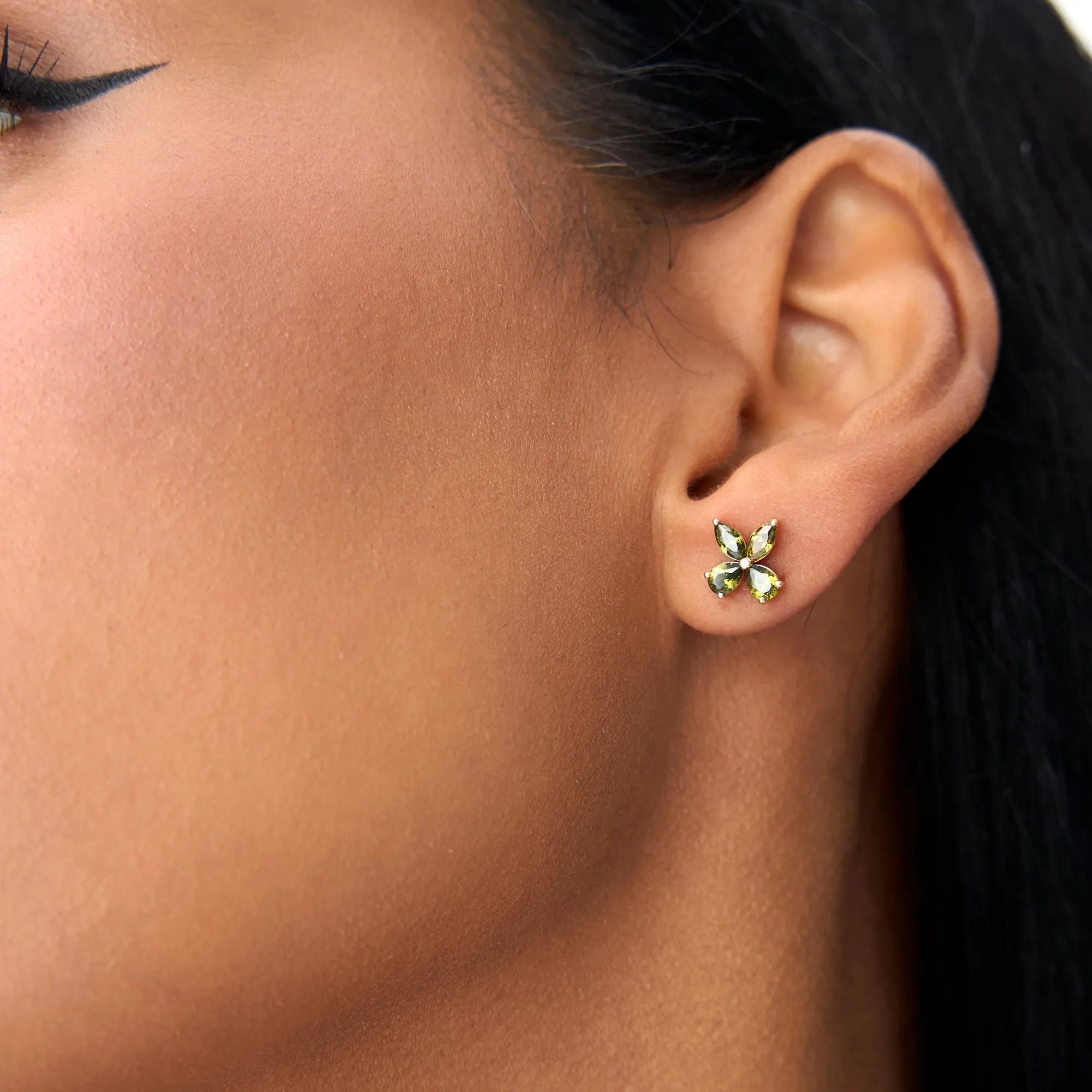 14K Solid Gold Marquise and Pear Cut Peridot Butterfly Stud Earrings 1.40ctw