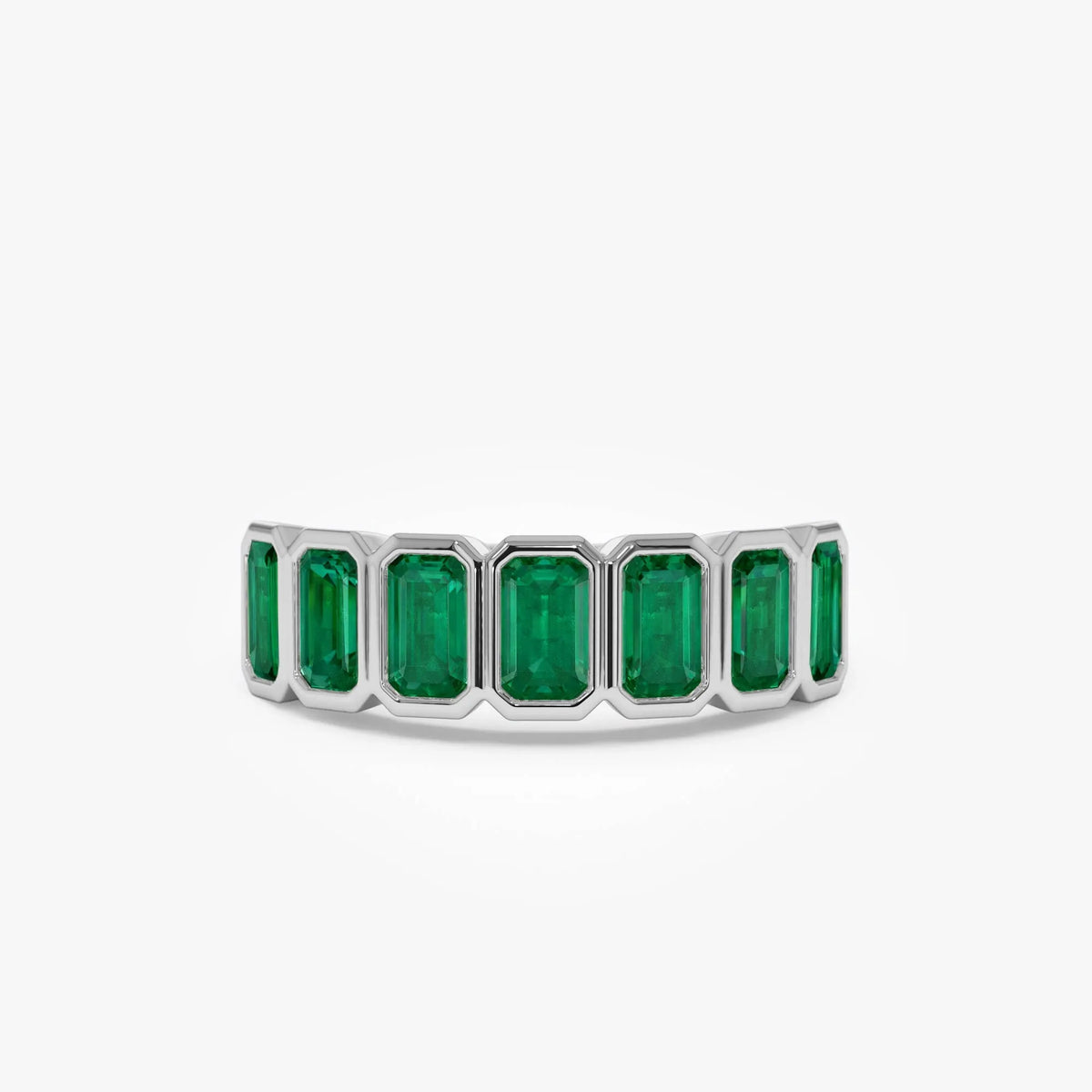 14K Solid Gold Octagon Emerald Seven Stone Bezel Set Ring 2.05 CTW