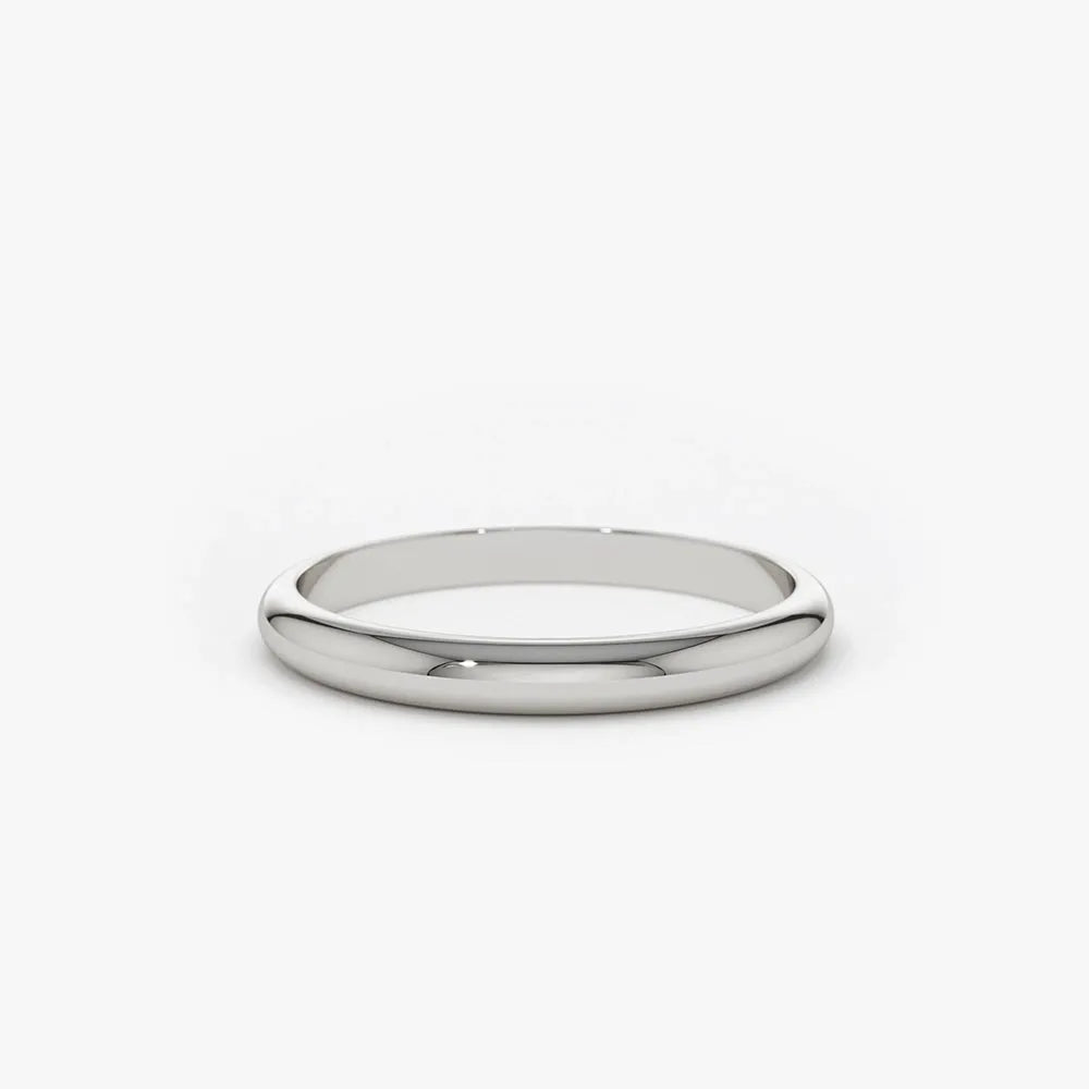 14K Solid Gold 2mm Classic Dome Minimalist Wedding Band Ring