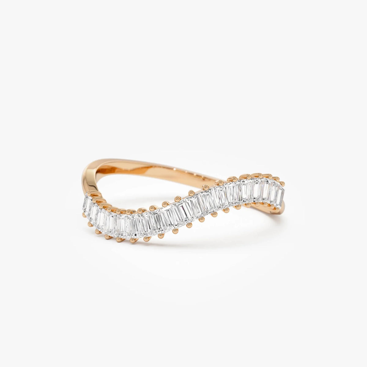 14k Gold Diamond Baguette Ring Wave Design 0.60 ctw