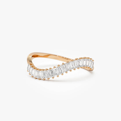 14k Gold Diamond Baguette Ring Wave Design 0.60 ctw