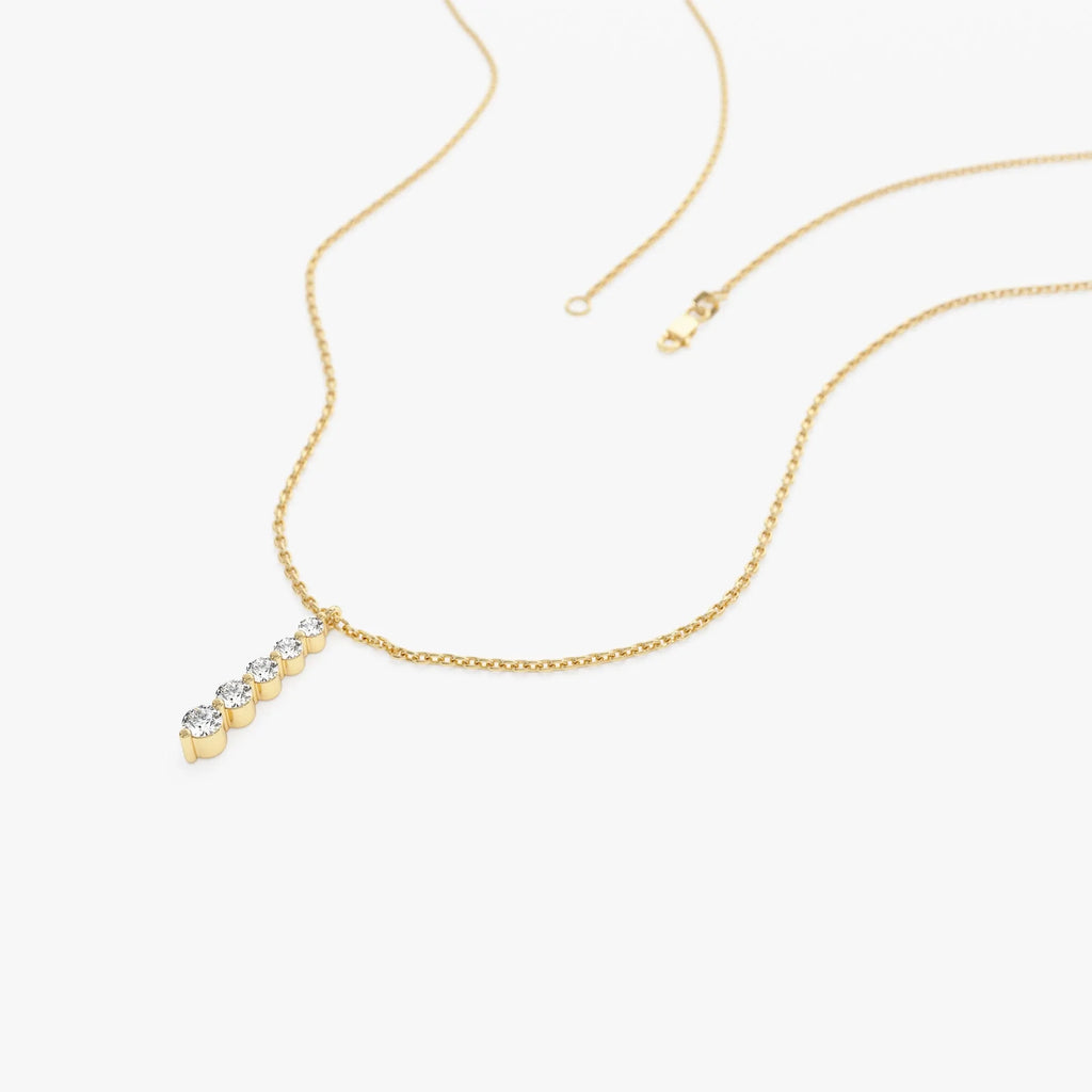 14K Solid Gold 0.22 CTW Round Diamond Bar Necklace