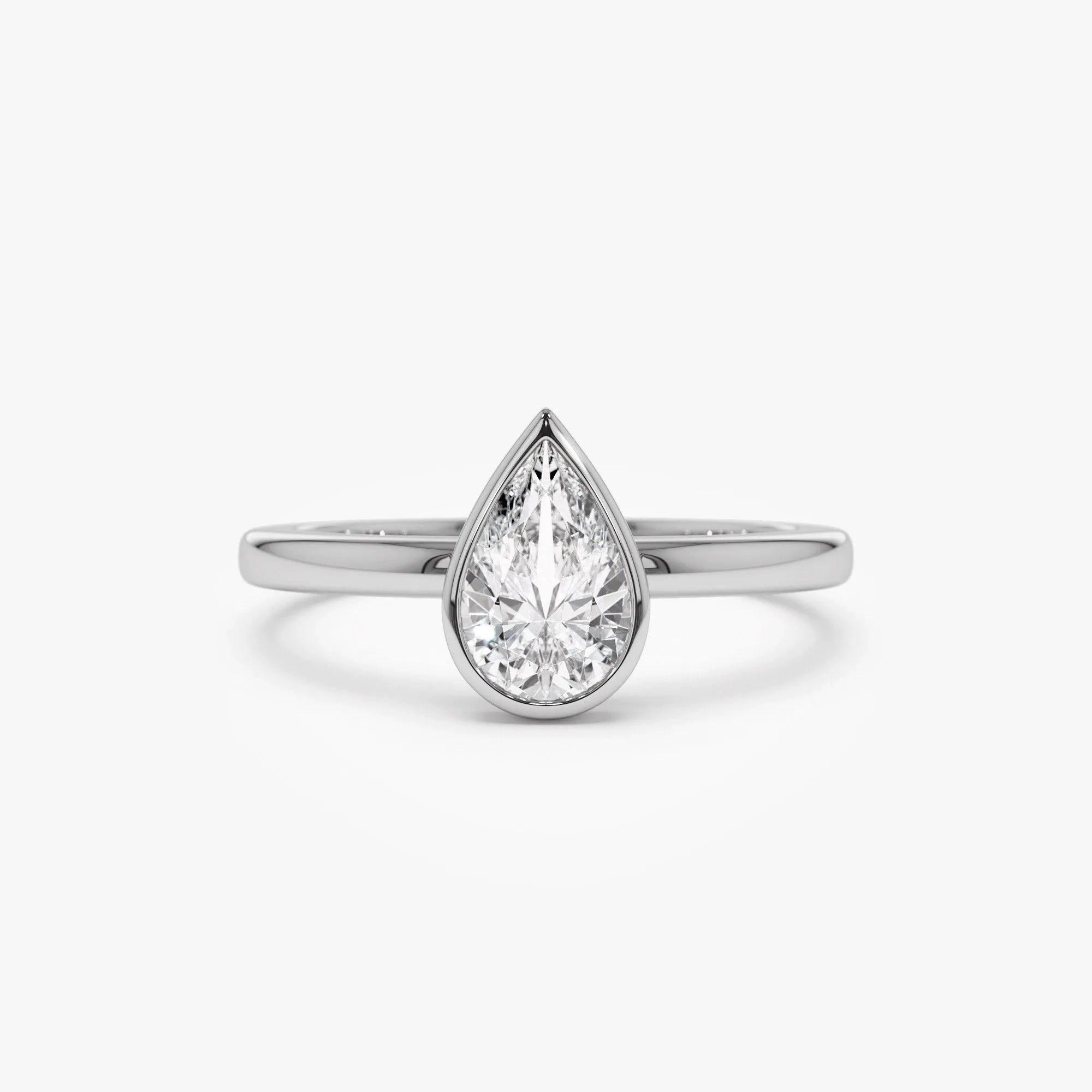 14k Gold Lab Grown Diamond Pear Shaped Bezel Setting Engagement Ring Arianna 0.75 to 1.50 ctw