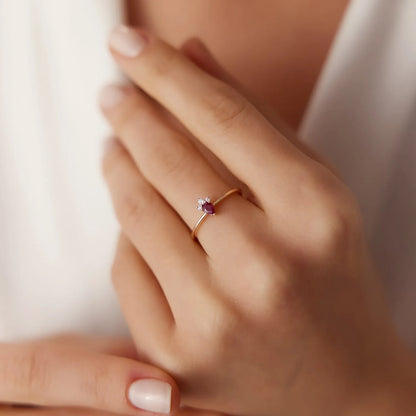 14k Gold Ruby and Diamond Pear and Round Cut Mini Ring 0.31 ctw