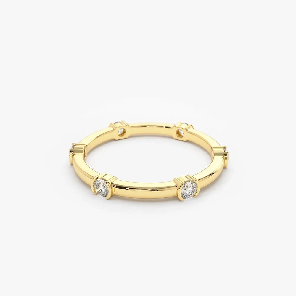 14k Gold Round Diamond 0.34ctw Half Bezel Stackable Eternity Ring