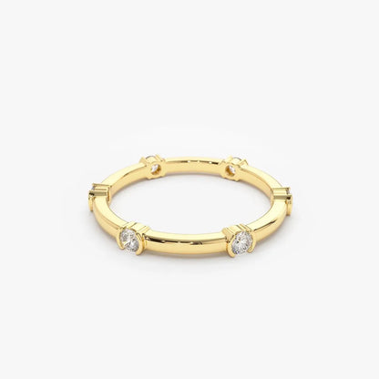 14k Gold Round Diamond 0.34ctw Half Bezel Stackable Eternity Ring