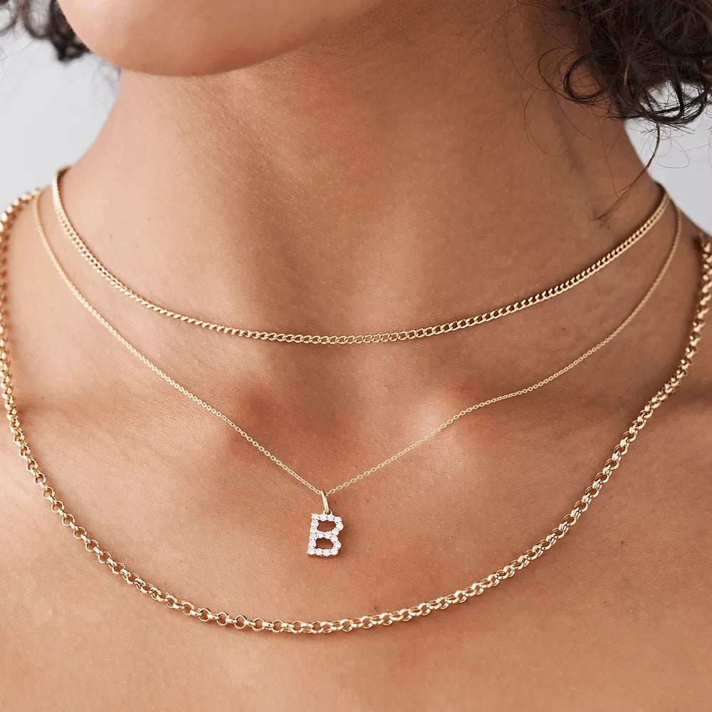 14k Solid Gold Round Rolo Link Chain Necklace
