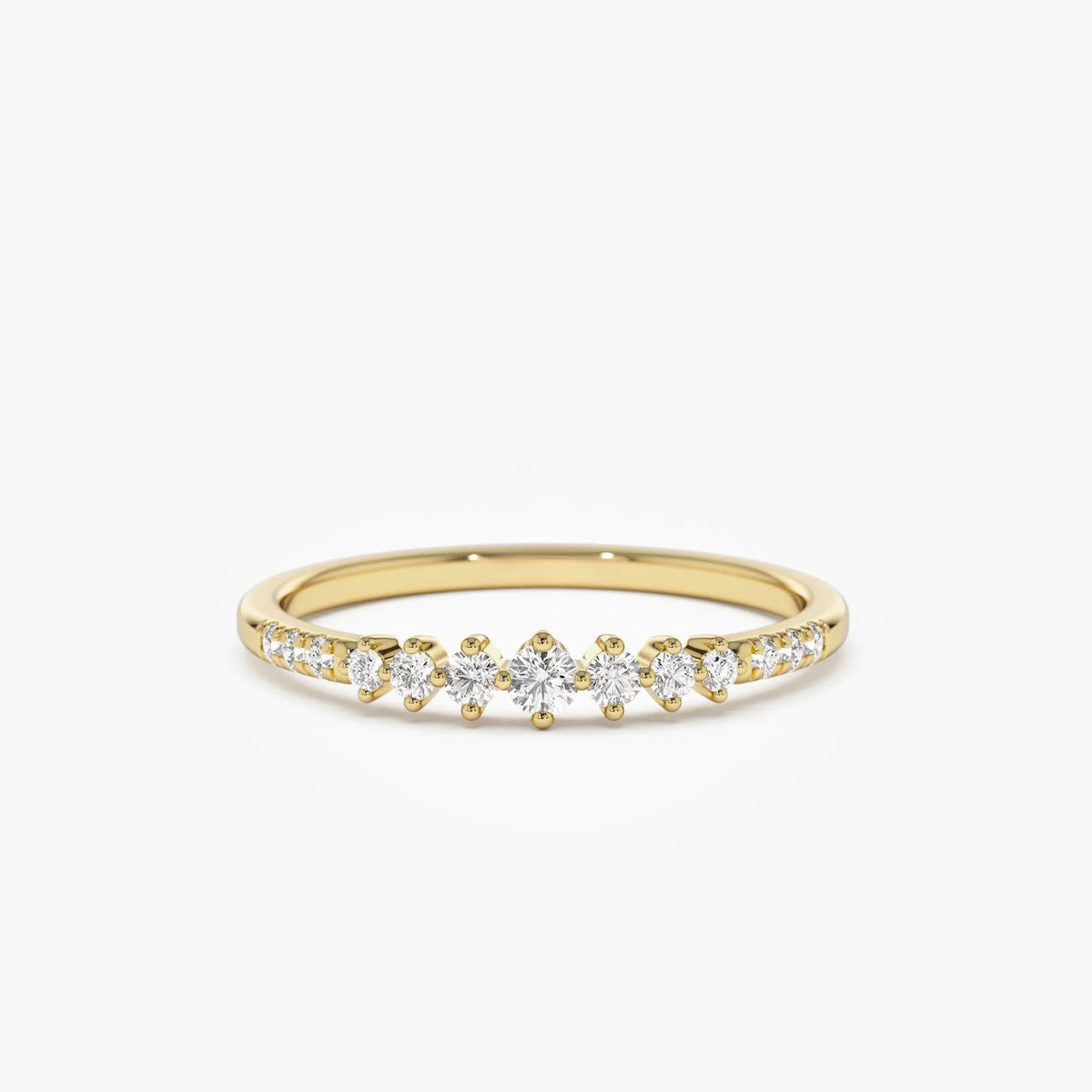 14K Solid Gold Round Diamond 0.18 Carat Graduating Wedding Ring