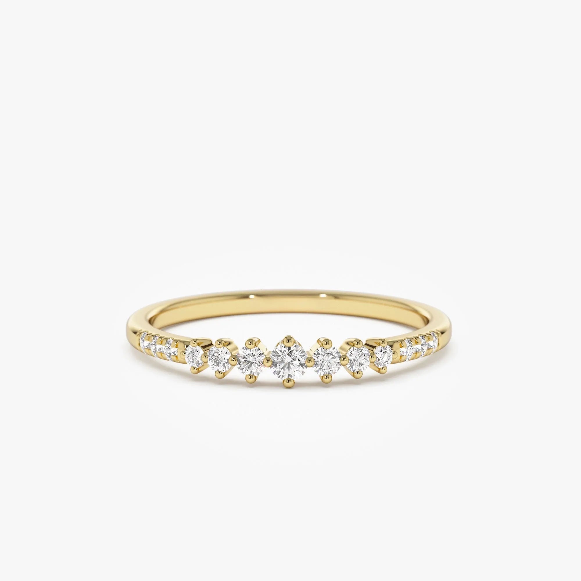 14K Solid Gold Round Diamond 0.18 Carat Graduating Wedding Ring