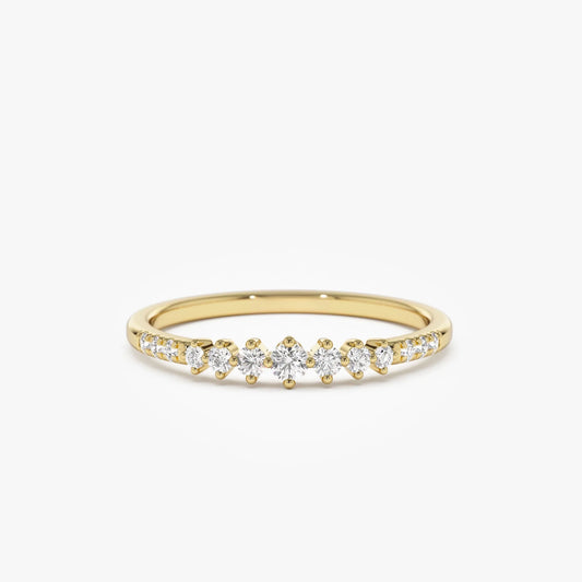 14K Solid Gold Round Diamond 0.18 Carat Graduating Wedding Ring