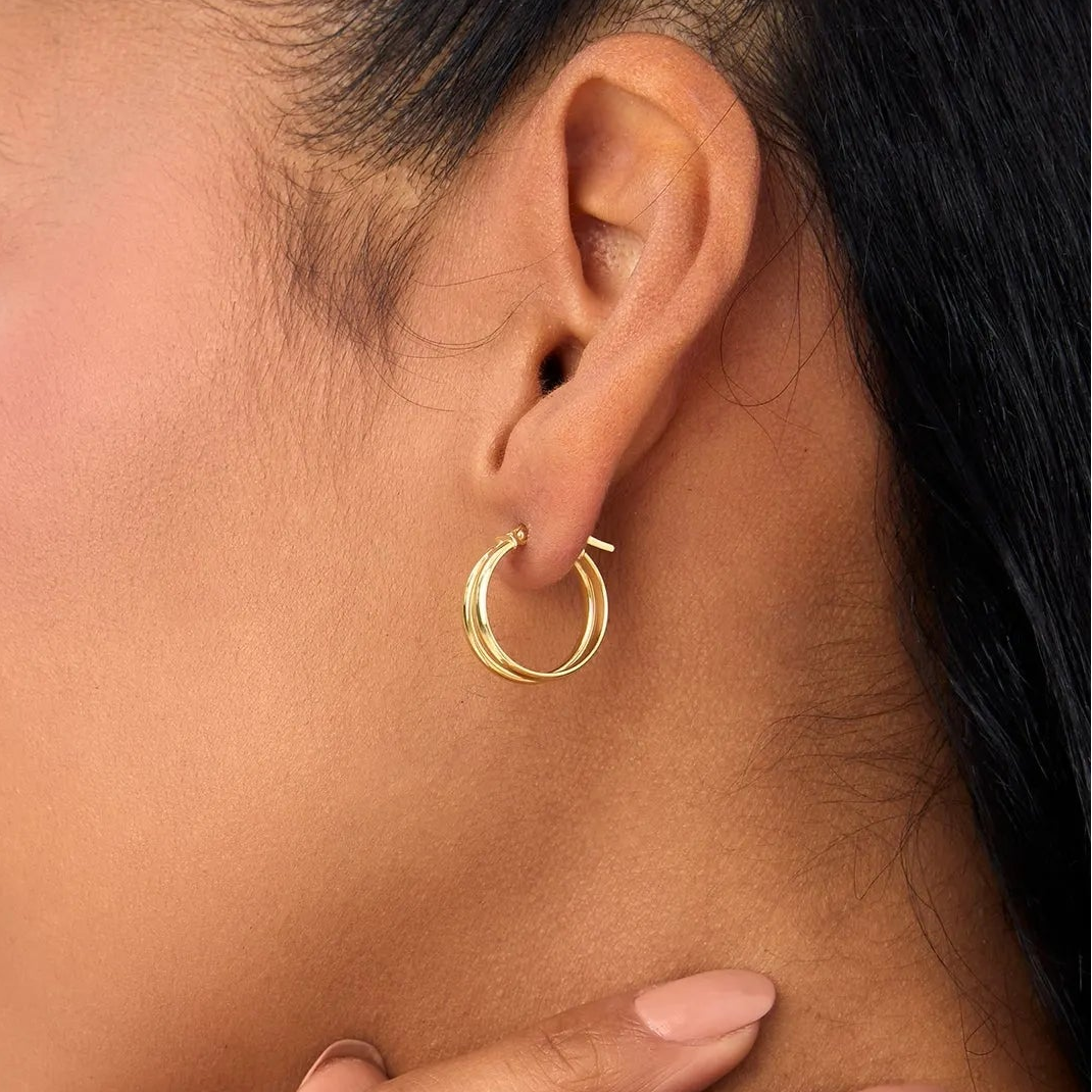 14k Yellow Gold Dual Row Hoop Earrings 16mm Outer Diameter 5.5mm Width