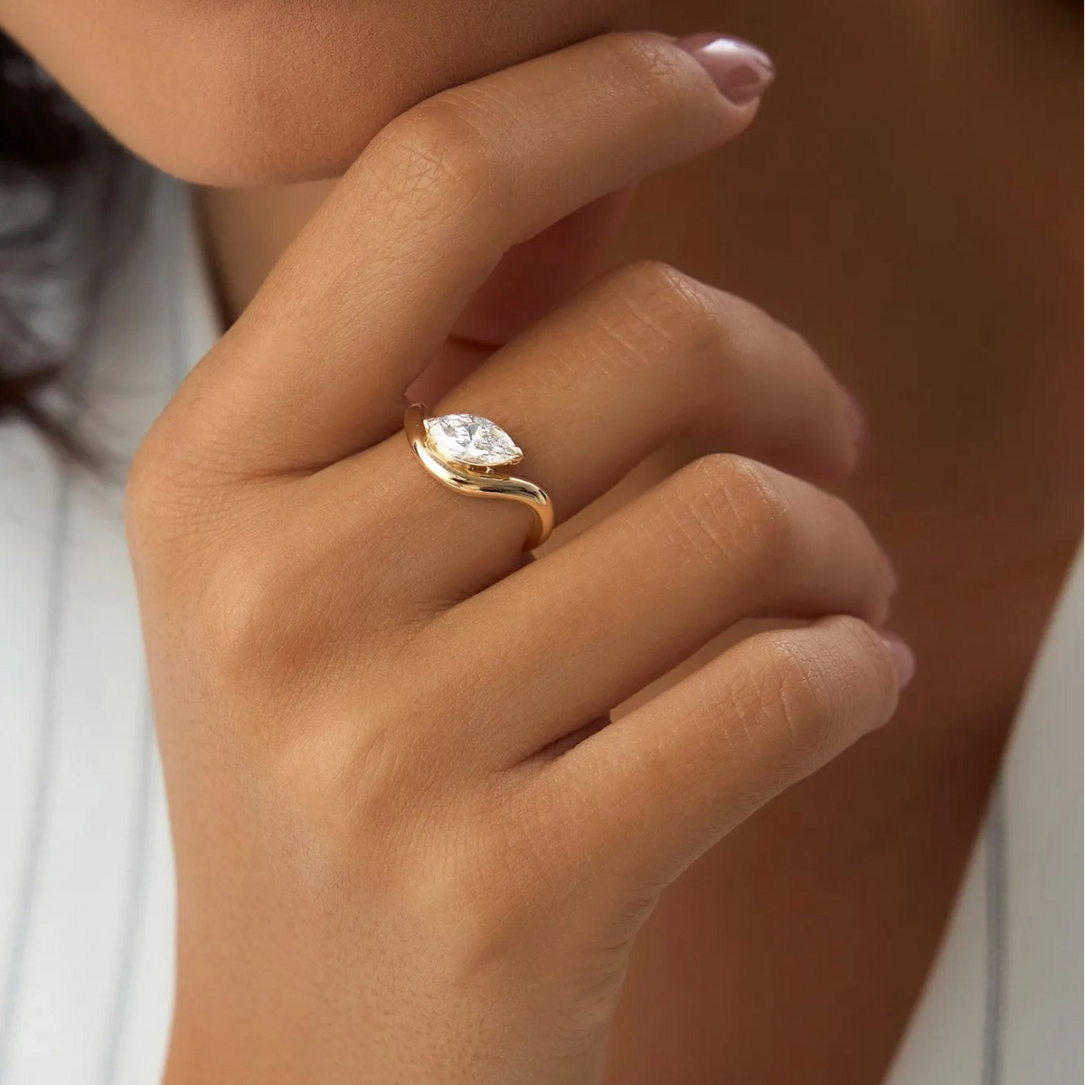 14k Gold 1.00 ctw Marquise Lab Grown Diamond Sleek Engagement Ring Rylee