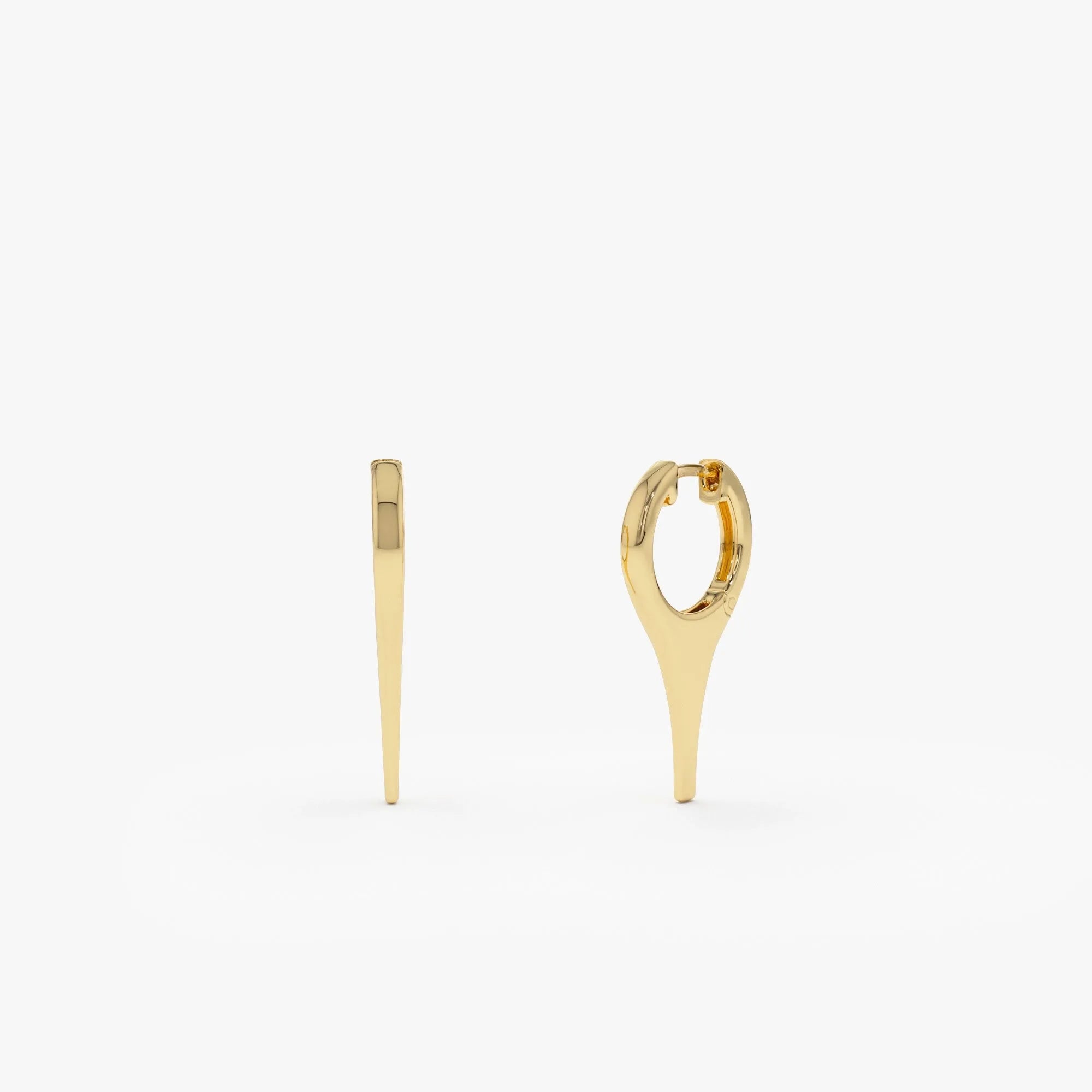 14k Solid Gold Mini Dagger Drop Hoop Earrings 25mm Length 10mm Inner Diameter