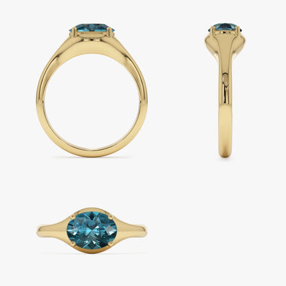 14K Solid Gold Oval Cut London Blue Topaz 0.90 Carat Prong Setting Ring